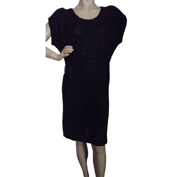 Pierri Size Medium Black Gray Scoop Neck Cap Sleeve Sweater Dress m - Picture 1 of 8